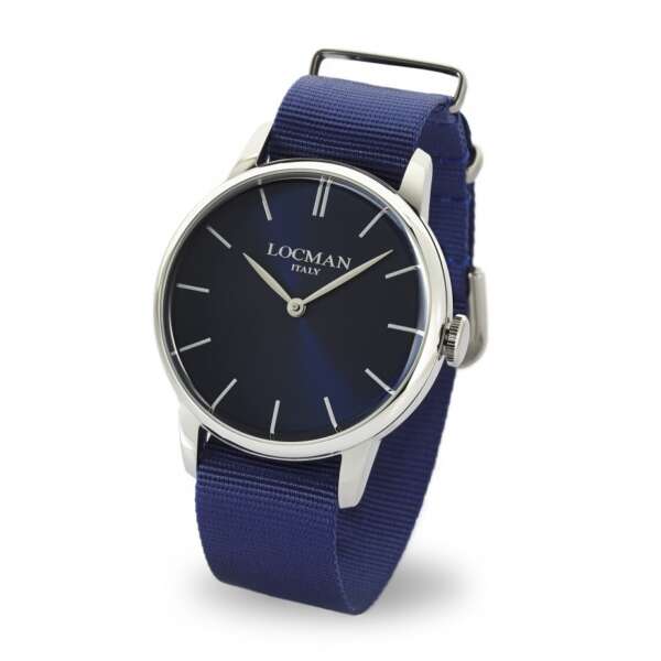 locman 1960 solo tempo quadrante blu cinturino nylon blu